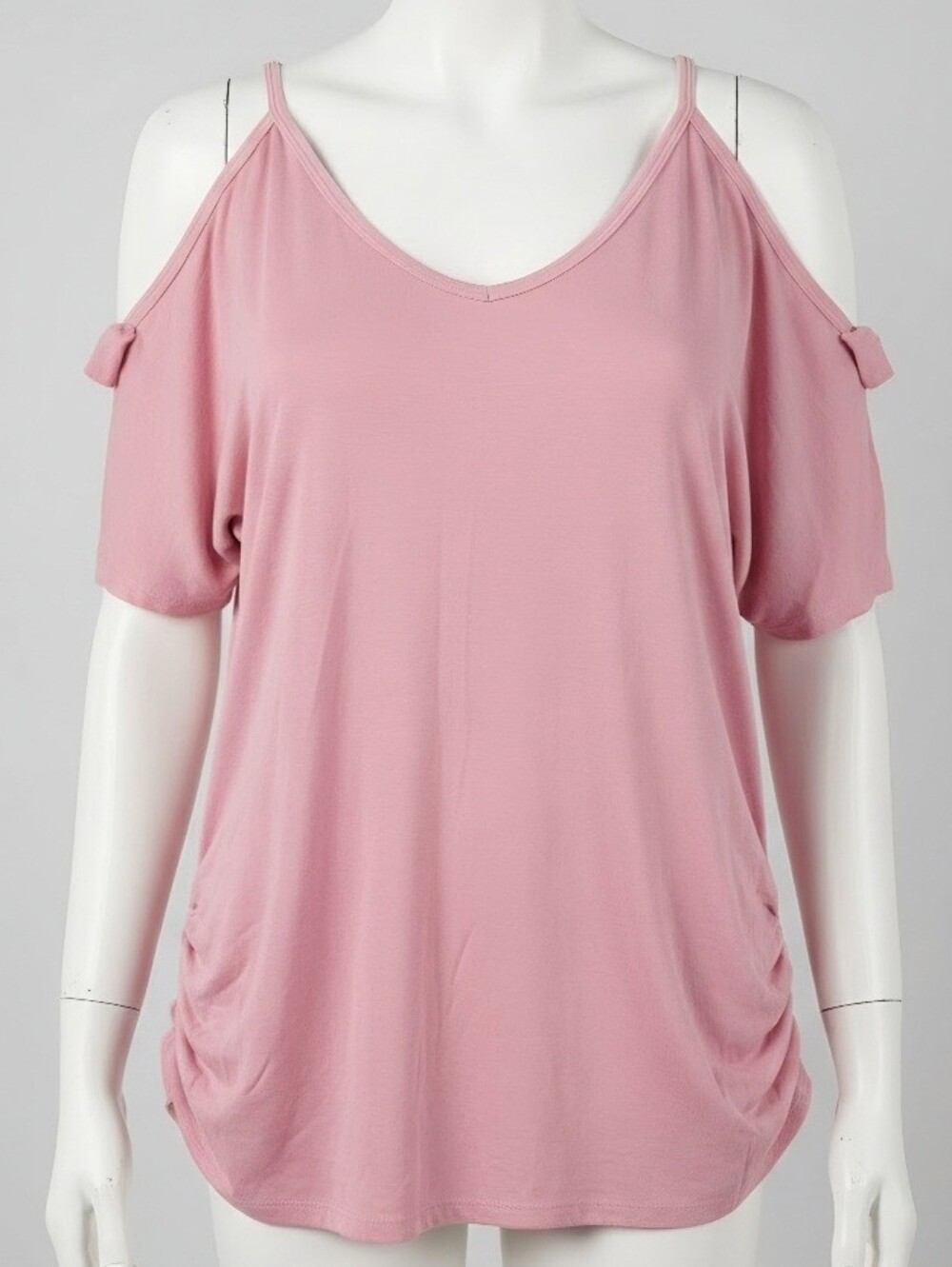 Women's Pink V-Neck Cold-Shoulder Top